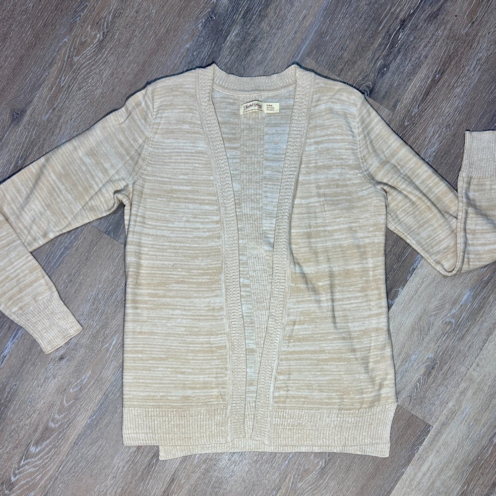 NWT Faded Glory Beige Knit Cardigan S | Cotton Acrylic Blend Cozy Ribbed Sweater